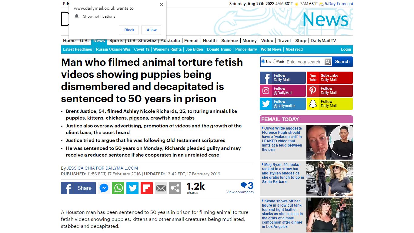 Brent Justice who filmed animal crush videos is sentenced to 50 years ...